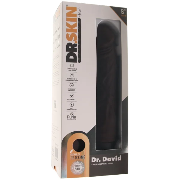 Dr. Skin Silicone Dr. David Waterproof Vibrating 8" Dildo By Blush - Chocolate