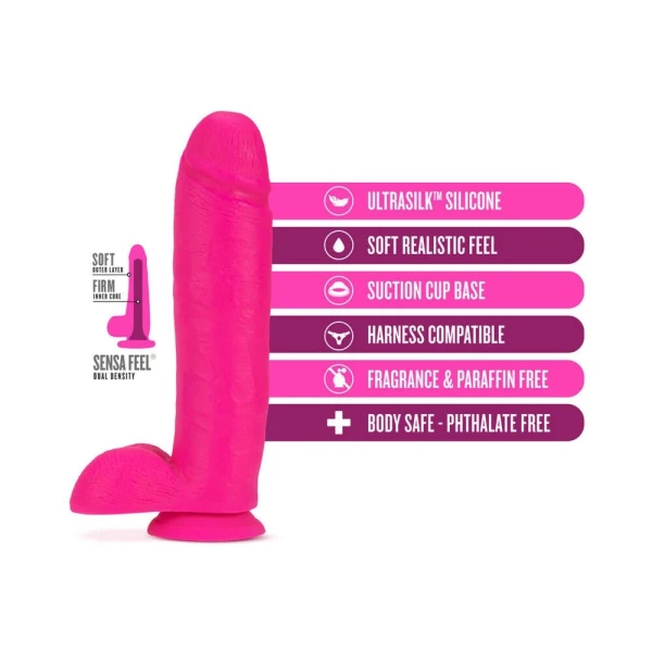 Neo Elite - 10-inch Silicone Dual-density Cock With Balls - Neon Pink