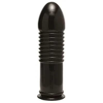 The Enormass Ribbed Plug With Suction Base Black 11 Inch