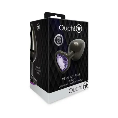 Butt Plugs Shots Ouch Heart Gem Butt Plug Large Gunmetal amethyst