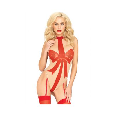Bow Garter Teddy With Brazillian Back Nude red O s