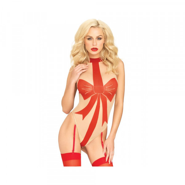Bow Garter Teddy With Brazillian Back Nude/red O/s