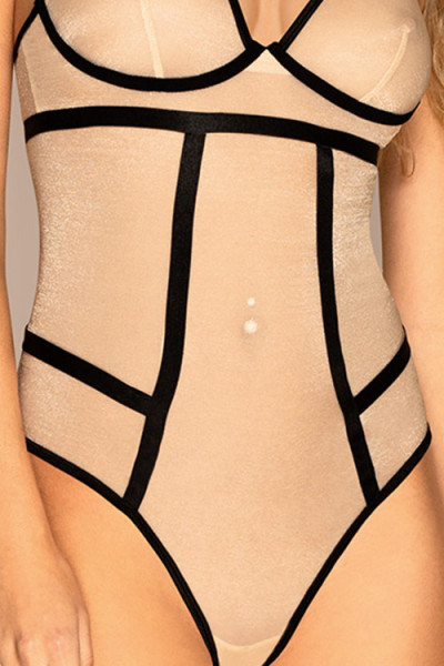 Obsessive Nudelia Nude & Black Striped Teddy