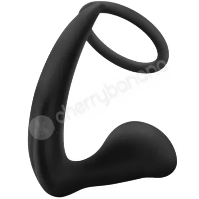 Anal Adventures Platinum Silicone Black Cock Ring With Prostate Plug