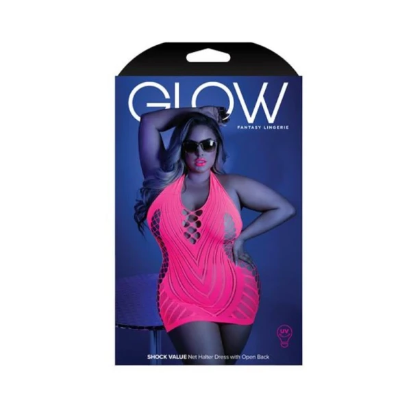 Glow Shock Value Net Halter Dress Neon Green Os