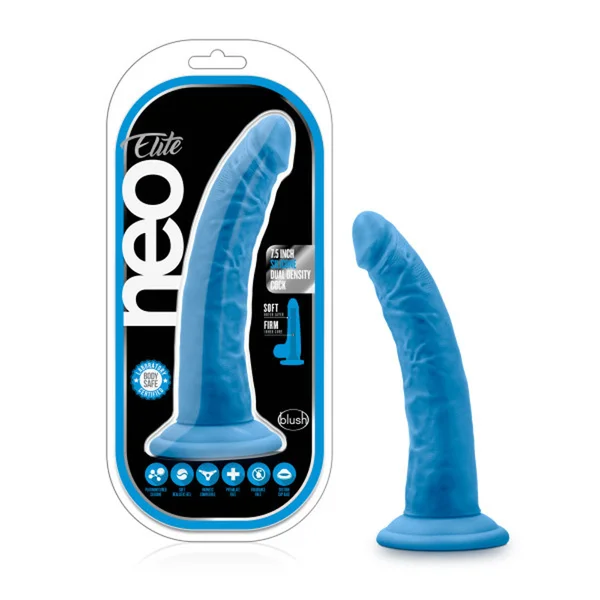 Neo Elite - 7.5 Inch Silicone Dual Density Cock - Neon Blue — image 6 of 6