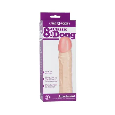 Vac u lock 8 Inch Classic Dildo White