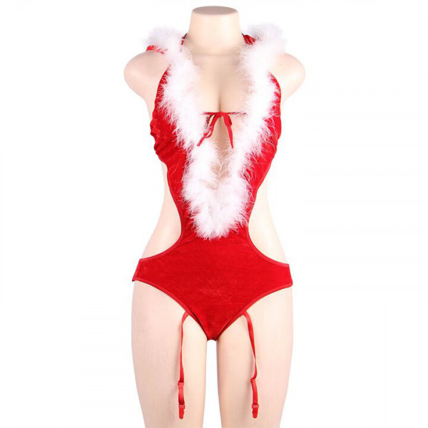 Bondara Flirt Miss Christmas Hooded Plunge Garter Teddy-