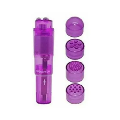 Clitoral Stimulation Mini Massager Pocket Rocket Purple 4 Attachments Bulk