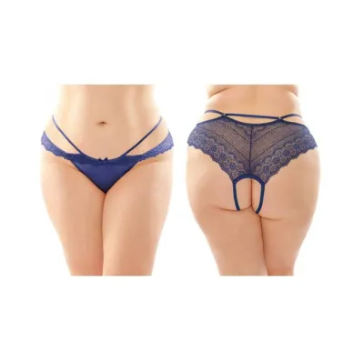 Posey Strappy Lace And Microfiber Crotchless Panty 6 pack Q s Navy