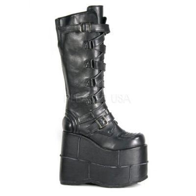 STACK 308 7 Zip Zag Strap P F Goth Cyber GoGo Punk Blk PU Knee BT