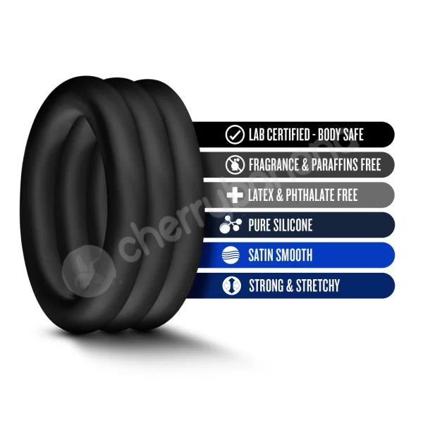 Performance VS2 Pure Premium Silicone Black Cock Rings Small 3 Pack