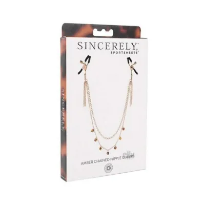 Nipple Play Sincerely Sportsheets Amber Collection Adjustable Chained Nipple Clamps Tortoiseshell