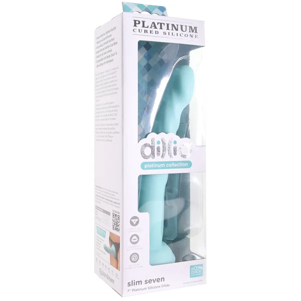Dillio Platinum Slim Seven Silicone 7" Suction Cup Dildo - Teal