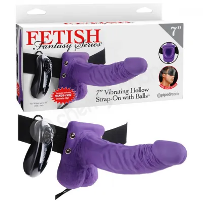 Fetish Fantasy Series Purple 7 Vibrating Hollow Strap on With Balls