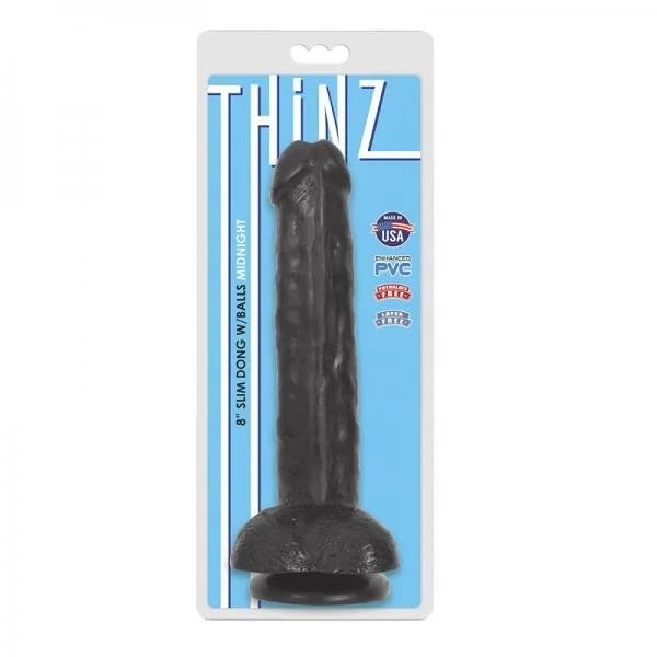 Thinz 8 Inch Slim Dildo With Balls - Black — image 4 of 4