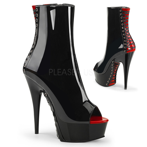 6 inches Heel, 1 3/4 inches PF Peep Toe Corset Style Ankle Boot, Side Zi