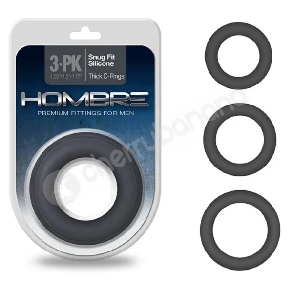 Hombre Snug Fit Thick Black Cock Rings 3 Pack