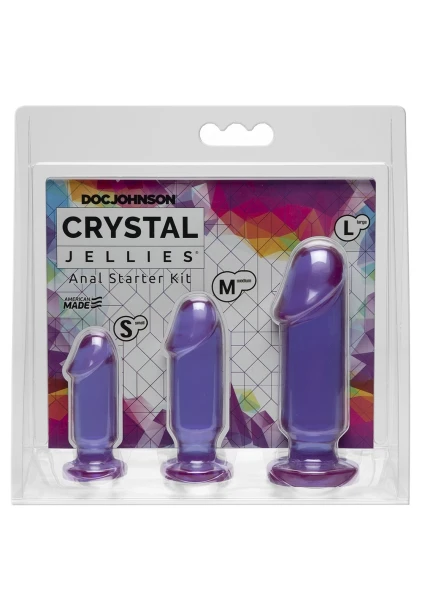 Doc Johnson Crystal Jellies Anal Starter Kit with 3 Penis Shaped Plugs - Pink