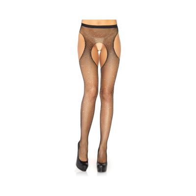 Crystalized Fishnet Suspender Pantyhose Black O s