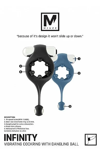 Infinity Vibrating Cockring With Dangling Ball - Black