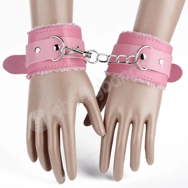 Cherry Banana Pink Faux Leather Fluffy Cuffs