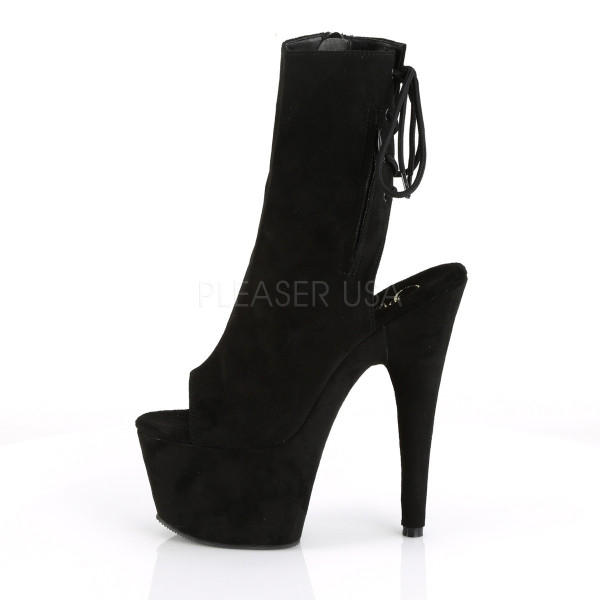 7 inches Heel, 2 3/4 inches PF Open Toe/Heel Ankle Boot. Side Zip