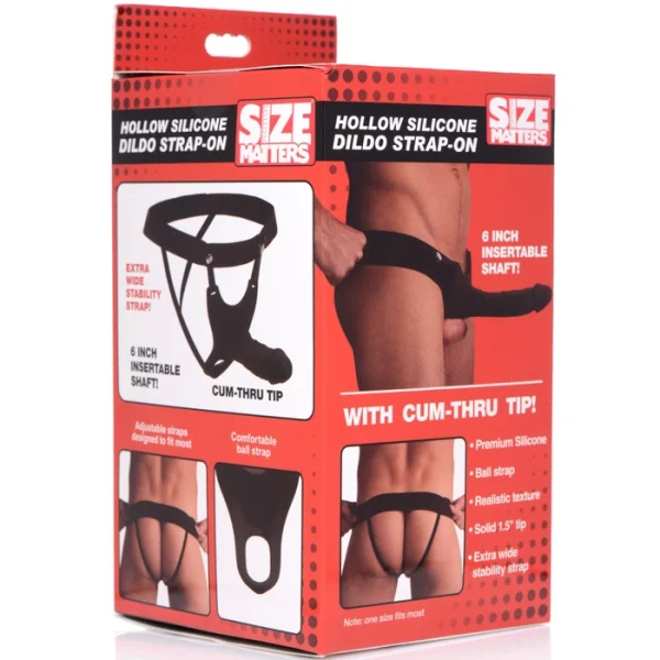 6" Hollow Silicone Dildo Strap-On - With Cum Through Tip!