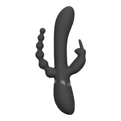Rini Pulse Vibrating Double Penetration Rabbit Black 8 8 Inch