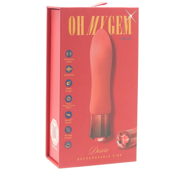 Oh My Gem Desire Rechargeable Waterproof Silicone Warming Vibrator By Blush - Ruby