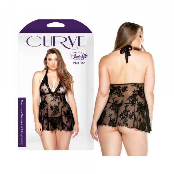 Curve Stretch Lace Chemise & Matching G-string Black 3x/4x