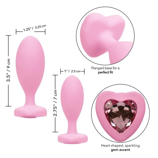 First Time Crystal Booty Duo Silicone Anal Plug 2 Piece Set By CalExotics - Purple