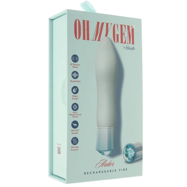 Oh My Gem Ardor Rechargeable Waterproof Silicone Warming Vibrator By Blush - Aquamarine