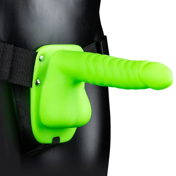 Ouch! Ribbed 8 Inch Hollow Ballsy Strap-On