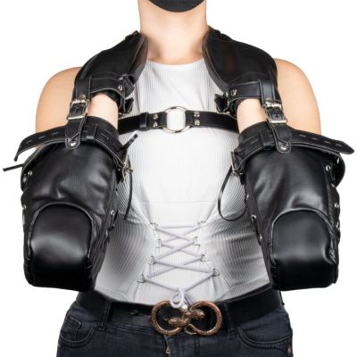 Bondara Luxe Black PVC Elbow Restraints And Mittens