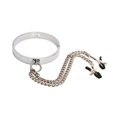 Metal Slave Collar With Nipple Clamps