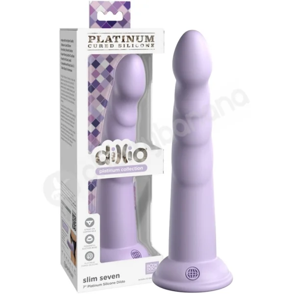 Dillio Platinum Slim Seven 7" Purple Silicone Dildo With Suction Cup Body Dock Compatible Base