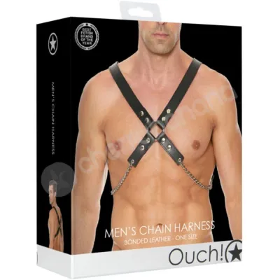 Ouch Men s Chain Bonded Leather Black Adjustable Harness