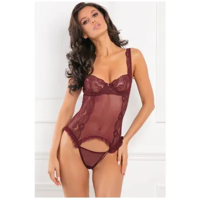 Grand Finale 2 Piece Ruffle Teddy Burgandy Size M l