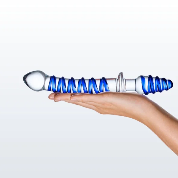 Gläs Mr. Swirly Double Ended Glass Dildo & Butt Plug - Clear & Blue