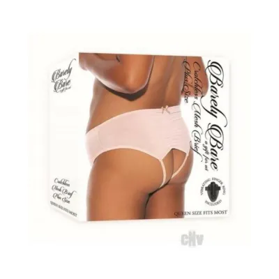 Clitoral Stimulation Barely Bare Crotchless Mesh Brief With Vibrating Finger Ring Peach Queen Size