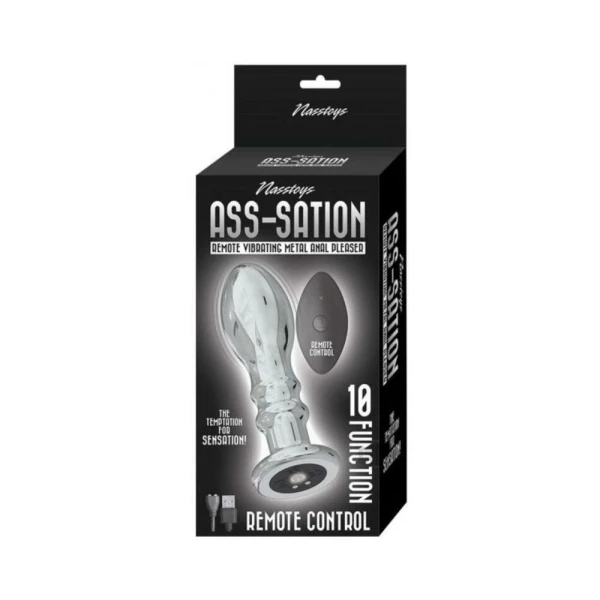 Butt Plugs: Ass-sation Remote Vibrating Metal Anal Pleaser Silver