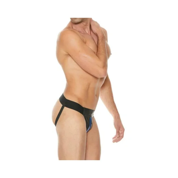 Premium Leather Zipper Front Jock S/m Black/blue