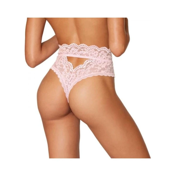 : Dreamgirl High-waist Scallop Lace Panty With Keyhole Back Pink L