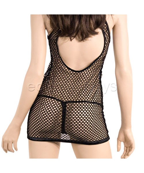 Fishnet dress and g-string