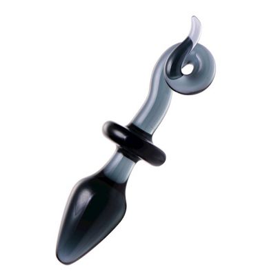Swine Pig Tail Glass Anal Plug Black 7 Inch