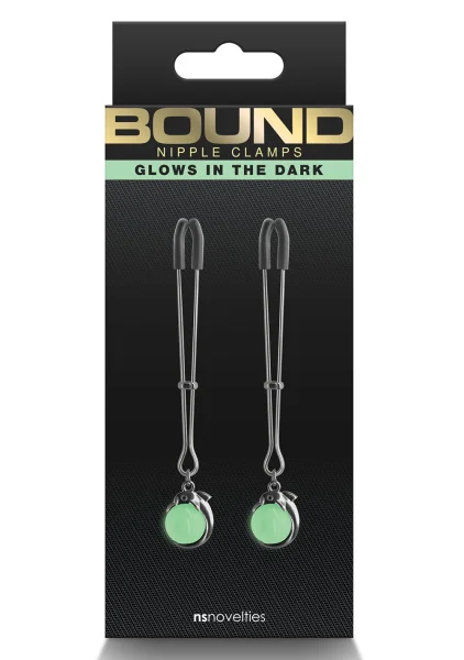 Bound Adjustable G1 Glow In The Dark Nipple Clamps by NS Novelties - Gunmetal