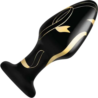 Secret Kisses Handblown Glass Anal Plug 4 Black Gold