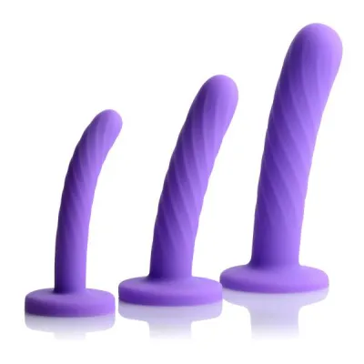 Tri Play Silicone Dildo 3 Piece Set Purple