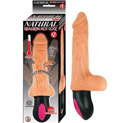 Realistic Warming 6 5 inch Vibrating Dildo with Balls Flesh